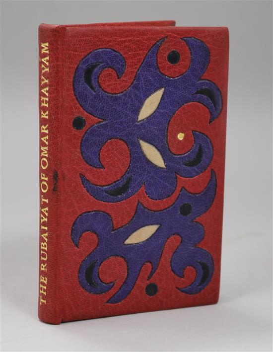 Fine binding - The Rubaiyat of Omar Khayyan, 16mo, with red, blue and cream calf, abstract design, in presentation case